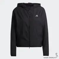 在飛比找Yahoo奇摩購物中心優惠-Adidas 女裝 連帽外套 防風 拉鍊鑰匙袋 黑【運動世界