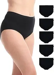 [UNDERWORKS] Womens 5 Pack Cotton/Elastane Full Briefs Womens Underwear, Cotton Stretch Fabric, Breathable, Comfortable for Everyday Wear, Value Pack, Underwear Women
