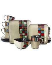 Elama Color Melange 16pc Square Stoneware Dinnerware Set
