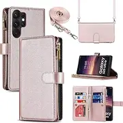 Cavor for Samsung Galaxy S23 Ultra Case Wallet,S23 Ultra Wallet Case for Women Men,Phone Case for Samsung Galaxy S23 Ultra Case Magnetic with Stand and Strap,Leather Shockproof Flip Cover,Rose Gold