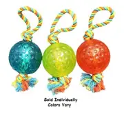 Big Dog Toys Rope Tug Tough TPR Bouncy Rubber Ball Fetch Chew Colors Vary 13"