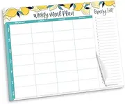 bloom daily planners Horizontal Weekly Magnetic Meal Planning Pad for Fridge with Tear-Off Grocery Shopping List - Hanging Food/Menu Organizer Notepad with Magnets - 8.5' x 11' - Lemons