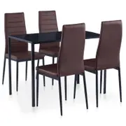 vidaXL 5 Pieces Dining Set Brown 4 Chairs and Tempered Glass Kitchen Table