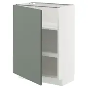 METOD base cabinet with shelves, white/Nickebo matt grey-green, 60x37x80 cm