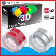 4PK (2Red+2Silver) LabelTape Fit For Dymo 814580 Dymo 20008CP Label Makers