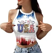 [Bolsamila] Women's American Flag Tank Tops Sunflower Star Print USA 4th of July Patriotic Sleeveless Vest Summer Tops 2025, Firework, Medium