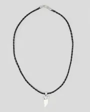 [Classics 77] Classics 77 Men's Capped Bone Tusk Plaited Leather Necklace in Black One Size Black