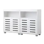 Oikiture 2x Buffet Sideboard Shoe Storage Cabinet Slatted Doors White
