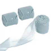 3 Rolls 1.5"x7Yd Chiffon Ribbon Handmade Fringe Chiffon Silk Ribbon Dusty Blue