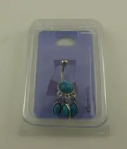faux turquoise dangle belly button ring, piercing, body jewelry