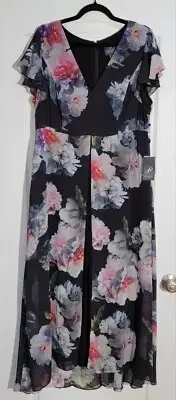 Adrianna Papell Jumpsuit Women's Size 16 Floral Overlay V-Neck Short Sleeve NWT