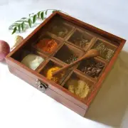 Wooden Spice Container with Spoon | Hand Crafted Masala Box Utility Box Gift ...