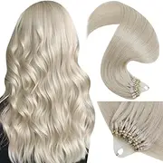 (46cm, 60) - LaaVoo Remy Hair Extensions Platinum Blonde (Colour 60) Micro Loop Hair Extensions Microbeads Hair 46cm 50strands/50gramm