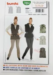 Burda 7854 Misses Vests Sewing Pattern PLUS Sizes 8 - 20