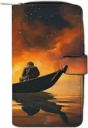 [LQPMNK] PU Leather Wallet, Man And Boat Print Wallet with Multiple Slots Elegant Wallet Business Wallet Travel Wallet Bifold Wallet, style, 19.7x11x3.5cm, Minimalist