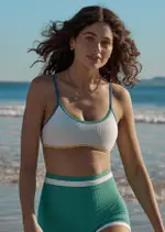 [Lorna Jane] Retro Rib Swim Sports Bra in White, Size - Large L Porcelain