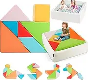 Heypappy - Kids Play Sofa Cucumber Sofa Tangram Squares Modular Furniture Kids Sofa Puzzle Solving Buildings Fortress for Playroom Bedroom Kids