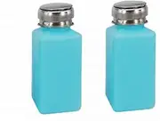 250ML Push Down Empty Bottle Dispenser for Nail Polish Remover, Blue Metal Cap Alcohol Dispensers Pump Methanol Container Plastic Bottle with Lock Pump (2 Pack)