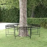 Round Tree Bench, 160 cm Black Steel Outdoor Garden Patio Furniture, Weatherproof Park Seating Solution