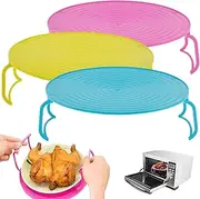 3Pcs Microwave Folding Tray 3-in-1 Multipurpose Foldable Microwave Plate Reusable Food Splatter Cover Microwave Plate Stacker Steaming Tray Rack with Handle for Bowls Plates Oven Kitchen