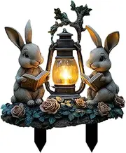 Bunny Garden Stake Easter Decoration, Easter Bunny Figures Yard Stakes, Waterproof E-Aster Bunnys Garden Sign Vintage Garden Decor for Outdoor Spring