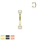 Gold Prong Set CZ Curve Barbell Eyebrow Ring Lip Rook Daith Snug Piercing 16G