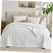 100% Cotton Quilt Set - Size Bedspread, Lightweight Soft Bed Queen 02 - White