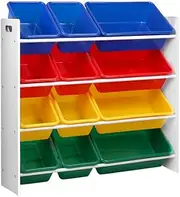 Keezi Kids Toy Box, Children Toys Storage Activity Centre Furniture Multifunctional Play Living Room Bedroom Decor, Organiser Removable Foldable Plastic Bins Set of 12