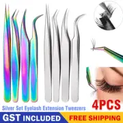 4/8PCS Set Eyelash Extension Tweezers False Eye Lash Clip Remover Curved Pointed