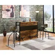 Benzara Urban Wooden Bar Unit with Stemware Rack, Wire Brushed Black