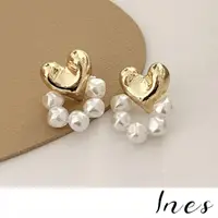 在飛比找momo購物網優惠-【INES】韓國設計復古金屬愛心珍珠造型夾式耳環(無耳洞耳環