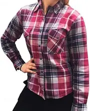 Bikers Gear Australia Ladies Kevlar Lined Flannel Motorcycle Protective Shirt Pink & Grey (12)