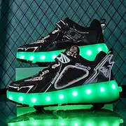[TECDOTO] Children Roller Skates Shoes with 4 Wheels, LED Strips Trainers for Boys Girls, Technical Retractable Skateboarding Shoes,Black-12.5LittleKid