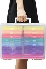 Photo storage box, transparent plastic portable photo box, large-capacity photo organizer, stackable, for storing photos stickers, stamps, puzzles, sewing, vegetable seeds, office supplies, colorful.