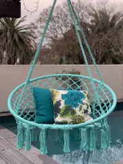 Macrame Hanging Chair Spearmint Woven Hammock Swing Retro Indoor Outdoor