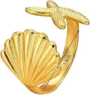 [Kysin Chiys] Shell Starfish Ring Ocean Series Ring Summer Adjustable Irregular Ring Chunky Gold Rings for Women Statement Ring Punk Jewellery