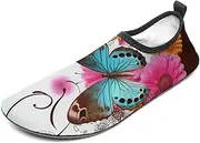 [BTCOWZRV] Water Shoes for Women Men Colorful Flower Butterfly Water Sports Shoes Slip-on Breathable Lightweight Athletic Aqua Sock