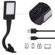 Black Book Reading Lamp Flexible Clip On Bed Table USB Rechargeable LED Light