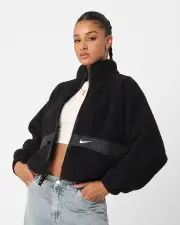 [Nike] Nike Women's Sportswear Sherpa Jacket Black/black/white - Size M M Black/Black/Whi