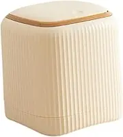 Folpus Mini Desktop Trash Can 13.5x13.5x14.5cm Multipurpose with Press Type Lid Small Recycle Bin for Coffee Tables Lightweight, Beige