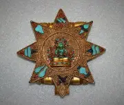 Old Tibetan Copper-Gold Plated Filigree Multistones Star Buddha Ghau Pendent