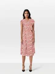 Leaf Print Short Sleeve Midi Dress