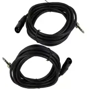 2-Pack 15FT XLR 3-Pin Male Cable to 6.35mm 1/4" Stereo Mono Shielded Cables Cord