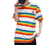 Women's Colorful Rainbow Stripe T-Shirt Rainbow Round Neck Short Sleeve Basic Shirt Top Blouse Rainbow Shirt for Women Men