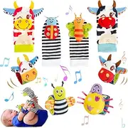 8Pcs Baby Wrist Rattle Foot Finder Socks Infant Developmental Sensory Learning Toys from 0-3-6 Months Old-Cute Garden Bug Edition 8 Items Piece Set Christmas Gifts for Kids