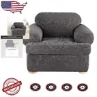 Machine Washable Gray Jacquard Damask Chair Cover - Zipper Closure & Stretch Fit