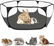 Rypet Guinea Pig Playpen - Breathable & Transparent Pet Playpen Pop Open Outdoor/Indoor Exercise Fence, Portable Yard Fence for Guinea Pig, Rabbits, Hamster, Chinchillas and Hedgehogs（Black）
