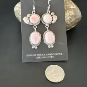 NWT Navajo Sterling Silver Pink Conch Shell Dangle Earrings 17191