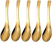 5 PCS Soup Spoon,Stainless Steel Spoon, Mirror Finish Spoons,Kitchen Serving Spoons,Coffee spoon，Dessert Spoon, Ice Cream Spoons for Soup Rice Tea Milk Coffee Dessert (Golden)