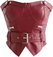 [STKARCV] Women Sweetheart Neckline PU Corset With Belt Leather Corset Crop Top With Zip Detail